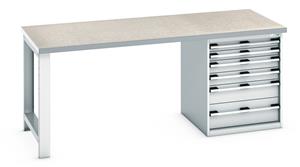 840mm High Benches Bott Bench 2000x900x840mm with Lino Top and 6 Drawer Cabinet